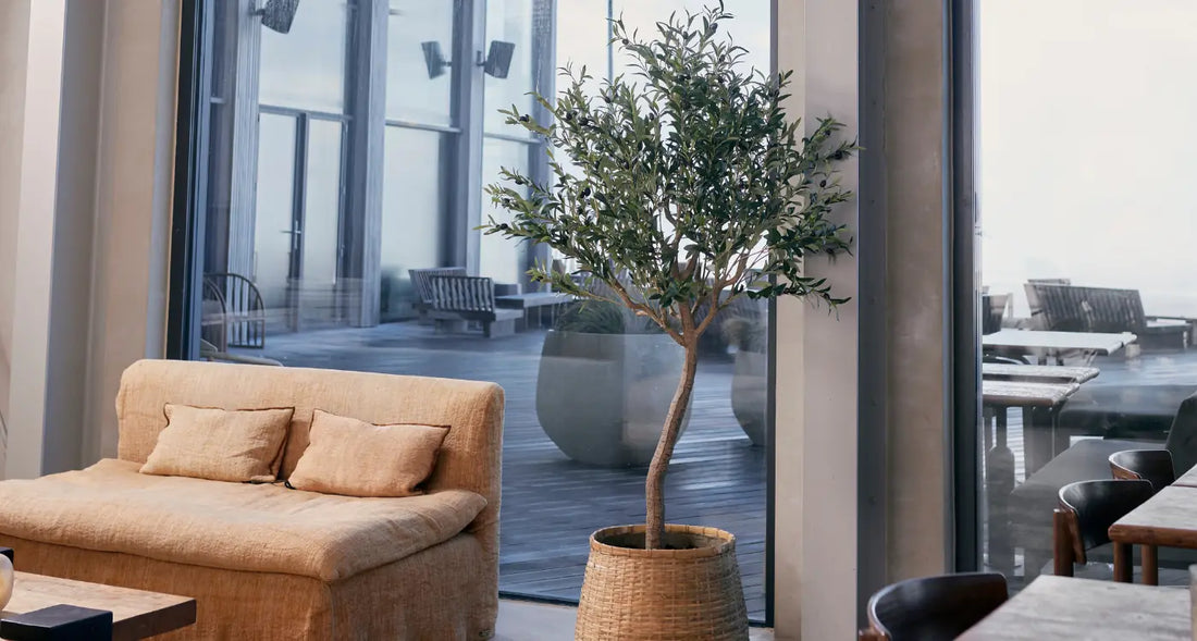 Künstlicher Olivenbaum in miditerraner Einrichtung