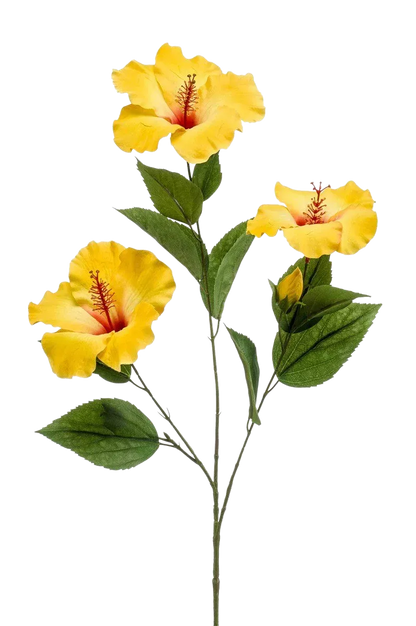 Künstlicher Hibiskus Zweig - Mara, 82 cm, Kunstblume von aplanta, in Gelb, für drinnen