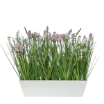 Hochwertiges Kunstgras auf transparentem Hintergrund mit echt wirkenden Kunstblättern in natürlicher Anordnung. Künstliches Wiesenblumensortiment - Kunzang hat die Farbe Pink und ist 41 cm hoch. | aplanta Kunstpflanzen