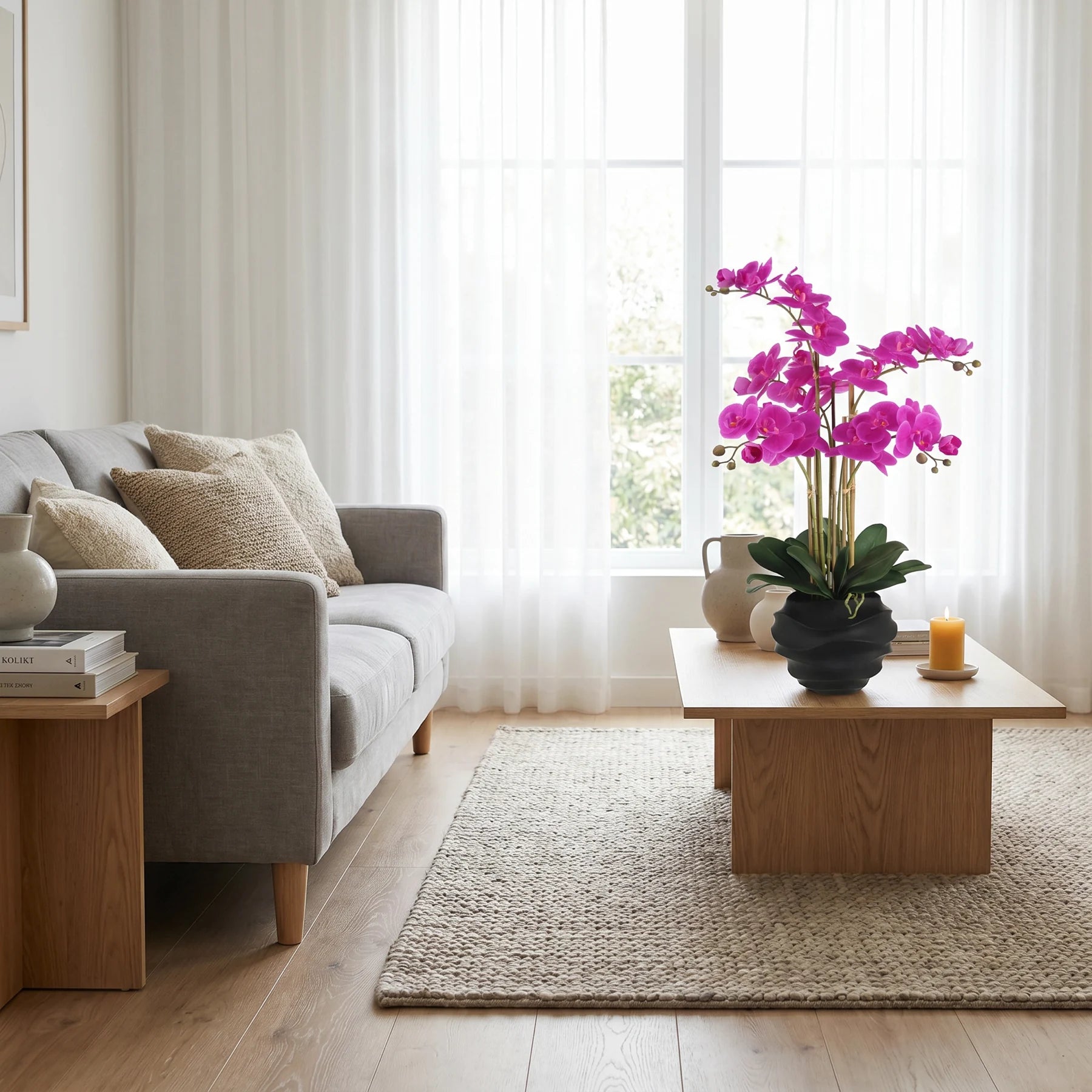 Künstliche Orchidee - Li, 66 cm, Kunstblume von aplanta, inkl. Dekotopf, in Lila, für drinnen