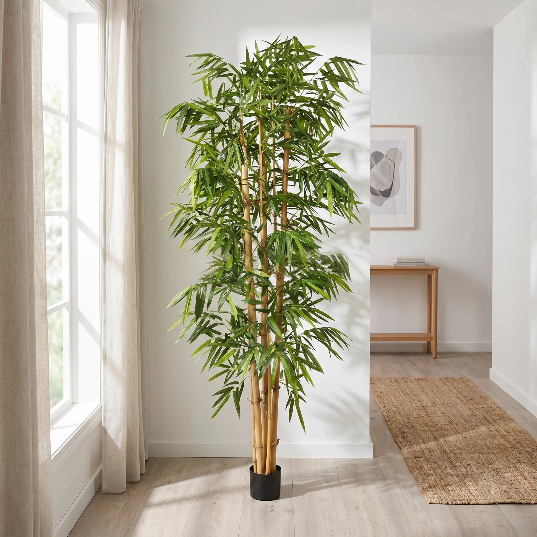 Künstlicher Bambus - Kenai, 210 cm, Kunstbaum von aplanta, mit Echtholzstamm, UV-beständig, inkl. Startertopf, in Grün