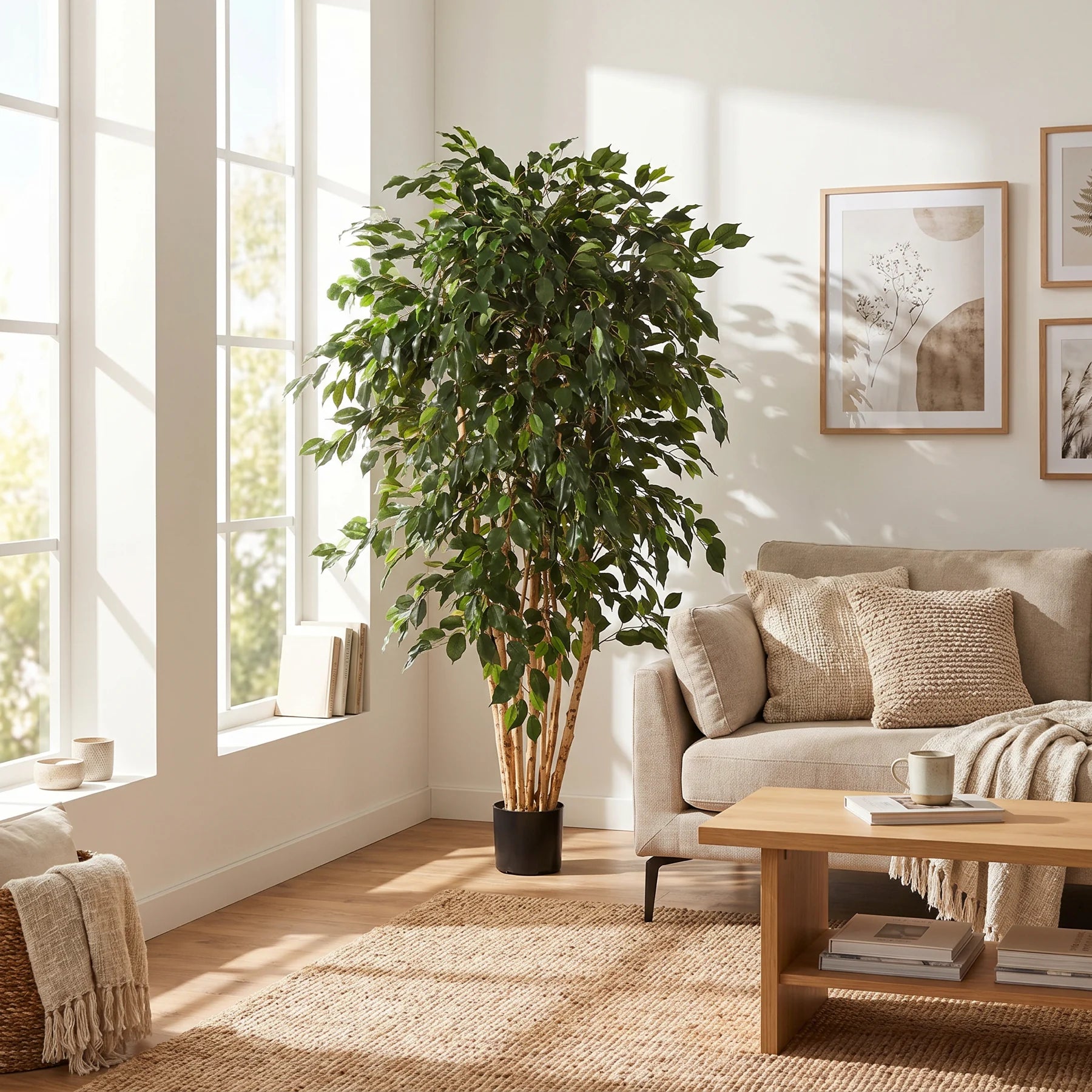 Künstlicher Ficusbaum - Valerius, 180 cm, Kunstbaum von aplanta, mit Echtholzstamm, inkl. Startertopf, in Grün, für drinnen