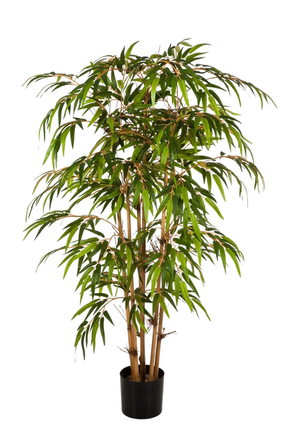 Künstlicher Bambus - Lasse, 120 cm, Kunstbaum von aplanta, mit Echtholzstamm, im schwarzen Topf, in Natur, für drinnen