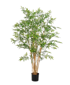 Hochwertiger Kunstbambus auf transparentem Hintergrund mit echt wirkenden Kunstblättern in natürlicher Anordnung. Künstlicher Bambus - Mina hat die Farbe Natur und ist 150 cm hoch. | aplanta Kunstpflanzen