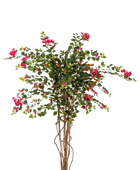 Künstlicher Drillingsblumenbaum - Rachel auf transparentem Hintergrund mit echt wirkenden Kunstblättern in natürlicher Anordnung. Künstlicher Drillingsblumenbaum - Rachel hat die Farbe Rot und ist 150 cm hoch. | aplanta Kunstpflanzen