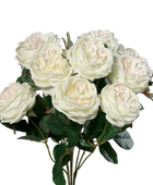 Hochwertige Hortensie künstlich auf transparentem Hintergrund mit echt wirkenden Kunstblättern in natürlicher Anordnung. Rosenstrauß mit 10 Blütenköpfen - Athina hat die Farbe cream und ist 45 cm hoch. | aplanta Kunstpflanzen