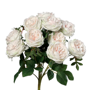 Hochwertige Hortensie künstlich auf transparentem Hintergrund mit echt wirkenden Kunstblättern in natürlicher Anordnung. Rosenstrauß mit 10 Blütenköpfen - Artemisia hat die Farbe weiß-rosa und ist 45 cm hoch. | aplanta Kunstpflanzen