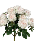 Hochwertige Hortensie künstlich auf transparentem Hintergrund mit echt wirkenden Kunstblättern in natürlicher Anordnung. Rosenstrauß mit 10 Blütenköpfen - Artemisia hat die Farbe weiß-rosa und ist 45 cm hoch. | aplanta Kunstpflanzen