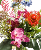 Künstlicher Blumenstrauß - Sahra auf transparentem Hintergrund, als Ausschnitt fotografiert, damit die Details der Kunstpflanze bzw. des Kunstbaums noch deutlicher zu erkennen sind.