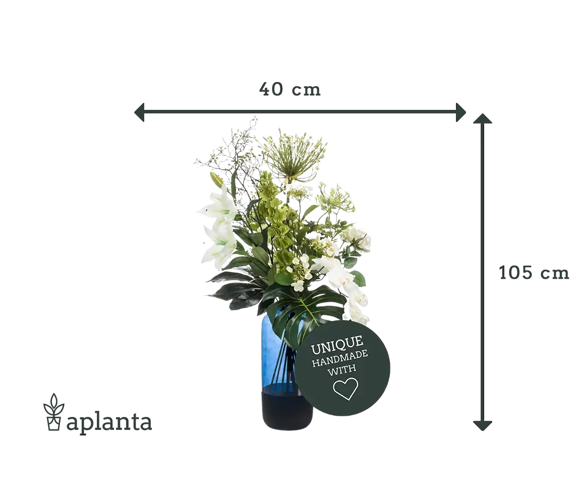 Künstlicher Blumenstrauß - Edda | 105 cm auf transparentem Hintergrund mit echt wirkenden Kunstblättern in natürlicher Anordnung. | aplanta Kunstpflanzen