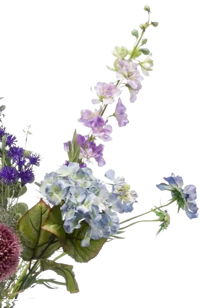 Künstlicher XL Blumenstrauß - Elena auf transparentem Hintergrund, als Ausschnitt fotografiert, damit die Details der Kunstpflanze bzw. des Kunstbaums noch deutlicher zu erkennen sind.