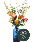 Künstlicher XL Blumenstrauß - Saida auf transparentem Hintergrund mit echt wirkenden Kunstblättern. Diese Kunstpflanze gehört zur Gattung/Familie der 