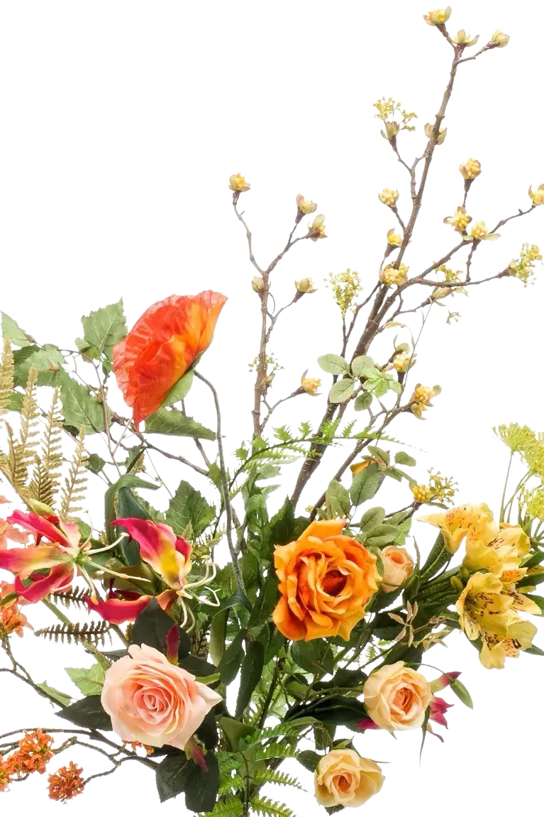 Künstlicher XL Blumenstrauß - Saida auf transparentem Hintergrund, als Ausschnitt fotografiert, damit die Details der Kunstpflanze bzw. des Kunstbaums noch deutlicher zu erkennen sind.