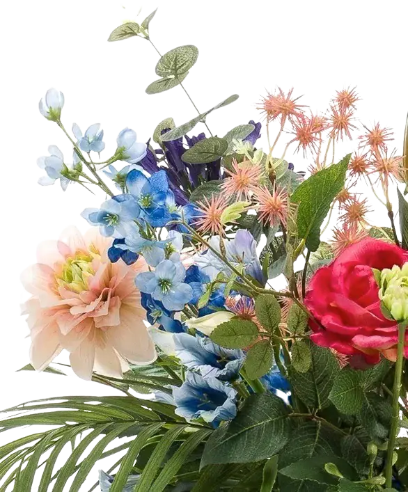 Künstlicher Blumenstrauß - Ophelia auf transparentem Hintergrund, als Ausschnitt fotografiert, damit die Details der Kunstpflanze bzw. des Kunstbaums noch deutlicher zu erkennen sind.
