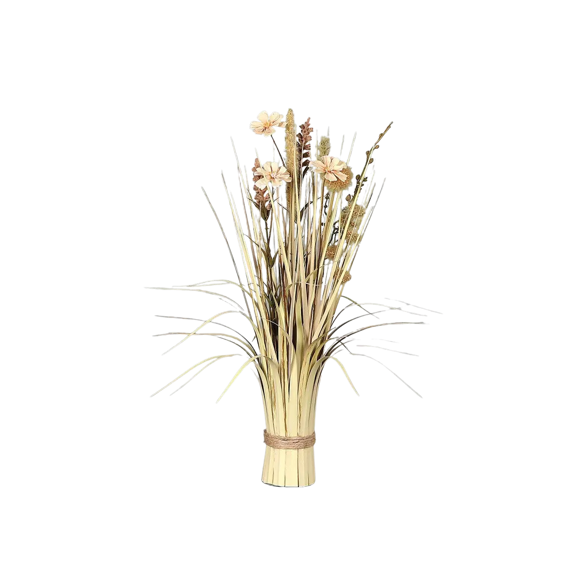 Hochwertiges Kunstgras auf transparentem Hintergrund mit echt wirkenden Kunstblättern in natürlicher Anordnung. Künstliche Wiesenblumen - Lorenzo hat die Farbe sand und ist 47 cm hoch. | aplanta Kunstpflanzen
