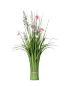Hochwertiges Kunstgras auf transparentem Hintergrund mit echt wirkenden Kunstblättern in natürlicher Anordnung. Künstliche Wiesenblumen - Fanni hat die Farbe pink und ist 65 cm hoch. | aplanta Kunstpflanzen