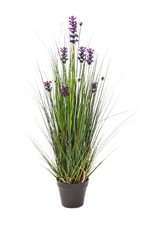 Künstlicher Lavendel - Milly, 90 cm, Kunstpflanze von aplanta, im schwarzen Topf, in Natur, für drinnen