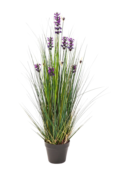 Künstlicher Lavendel - Milly, 90 cm, Kunstpflanze von aplanta, im schwarzen Topf, in Natur, für drinnen