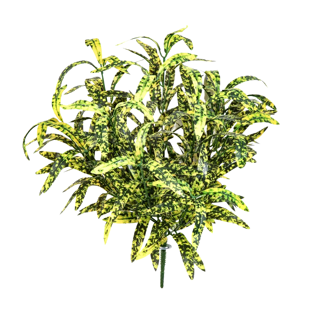 Künstliche Grünlilie - Bettina auf transparentem Hintergrund mit echt wirkenden Kunstblättern in natürlicher Anordnung. Künstliche Grünlilie - Bettina hat die Farbe Gelb und ist 40 cm hoch. | aplanta Kunstpflanzen